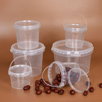 Food Grade Plastic Bucket with Lid and Handle, 150ml-10L Round Storage Container for Food, Sauces, and Beverages