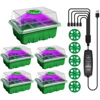 Seedling Starter Trays with LED Grow Lights, 5-Pack Thickened 6-Hole Plant Propagation Kits with Clear Dome Lids for Succulents, Roses
