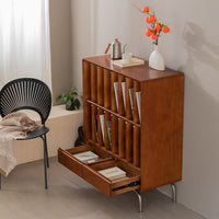 Mid-Century Solid Wood Record Cabinet Living Room Magazine Storage Nordic Small Apartment Sofa Side Table Bookshelf