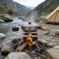 Rotating Firewood Rack with Hot Pot Stand for Outdoor BBQ and Heating