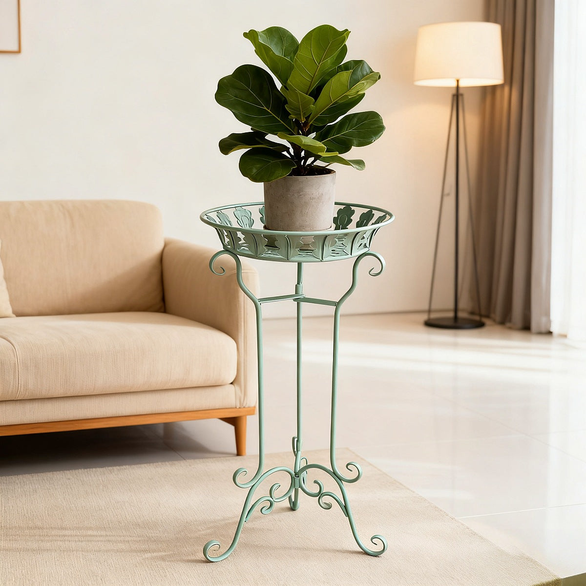 Wrought Iron Round Flower Stand Small Table Stool Indoor Outdoor Patio Balcony Coffee Table Decoration