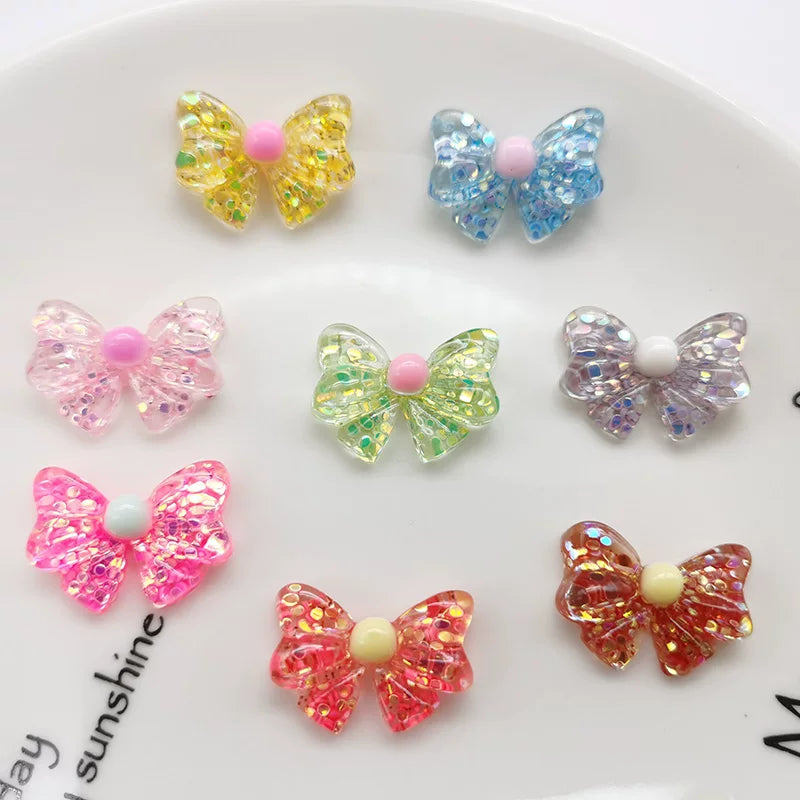 Glitter Sequin Bow Resin Cabochons for DIY Crafts