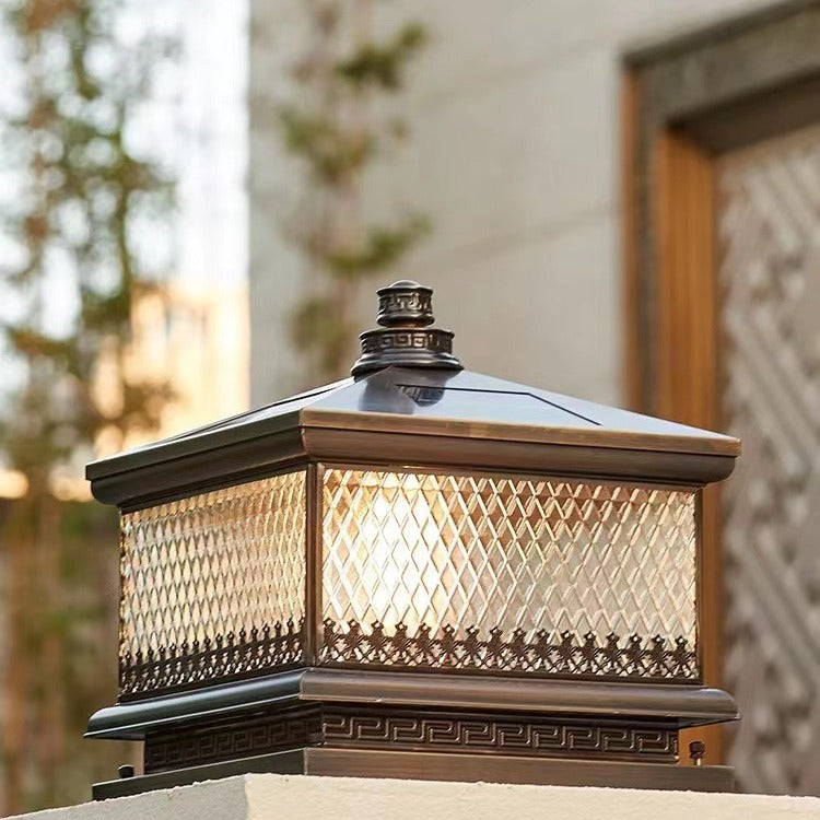 Outdoor Solar Powered Copper Pillar Light for Garden and Villa