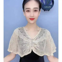 Knitted Ice Silk Shawl with Neck Protection for Air-Conditioned Rooms, Fashionable Sun Protection Cape