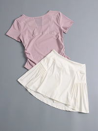 Women's Badminton Tennis Outfit Quick-Dry Short Sleeve Top & Skirt Set