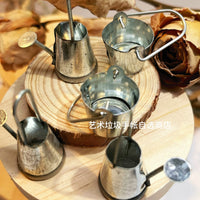 Miniature Vintage Metal Bucket and Watering Can for Dollhouse Micro Landscape Decor
