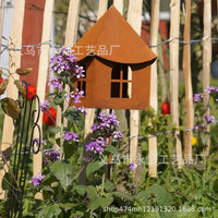 Rustic Metal Bird Feeder House Outdoor Garden Decor Hollow Candle Holder Hanging Ornament