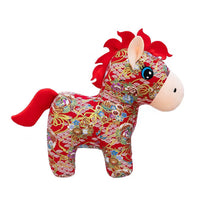 Year of the Horse Plush Toy with Floral Fabric Design, Chinese New Year Zodiac Horse Doll