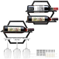 Wall-Mounted Foldable Iron Wine Rack with Glass Holder for Bar & Home