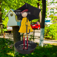 Metal Girl with Umbrella Bird Feeder for Outdoor Garden Decor