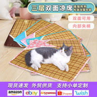 Summer Pet Cooling Mat for Cats and Dogs - Breathable Rattan and Ice Silk Double-Sided Sleeping Pad