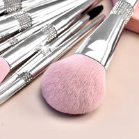 Silver Diamond-Embellished Makeup Brush Set for Beginners - Soft Bristle Blush, Eyeshadow, and Contour Brushes
