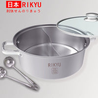 Rikyu Japanese Style 304 Stainless Steel Hot Pot with Divider, Thickened Composite Bottom for Induction Cooktops