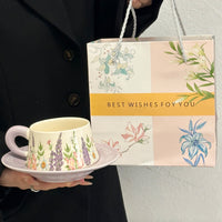 Ceramic Coffee Mug with Saucer and Spoon, Elegant Office Tea Cup, Birthday Gift for Women