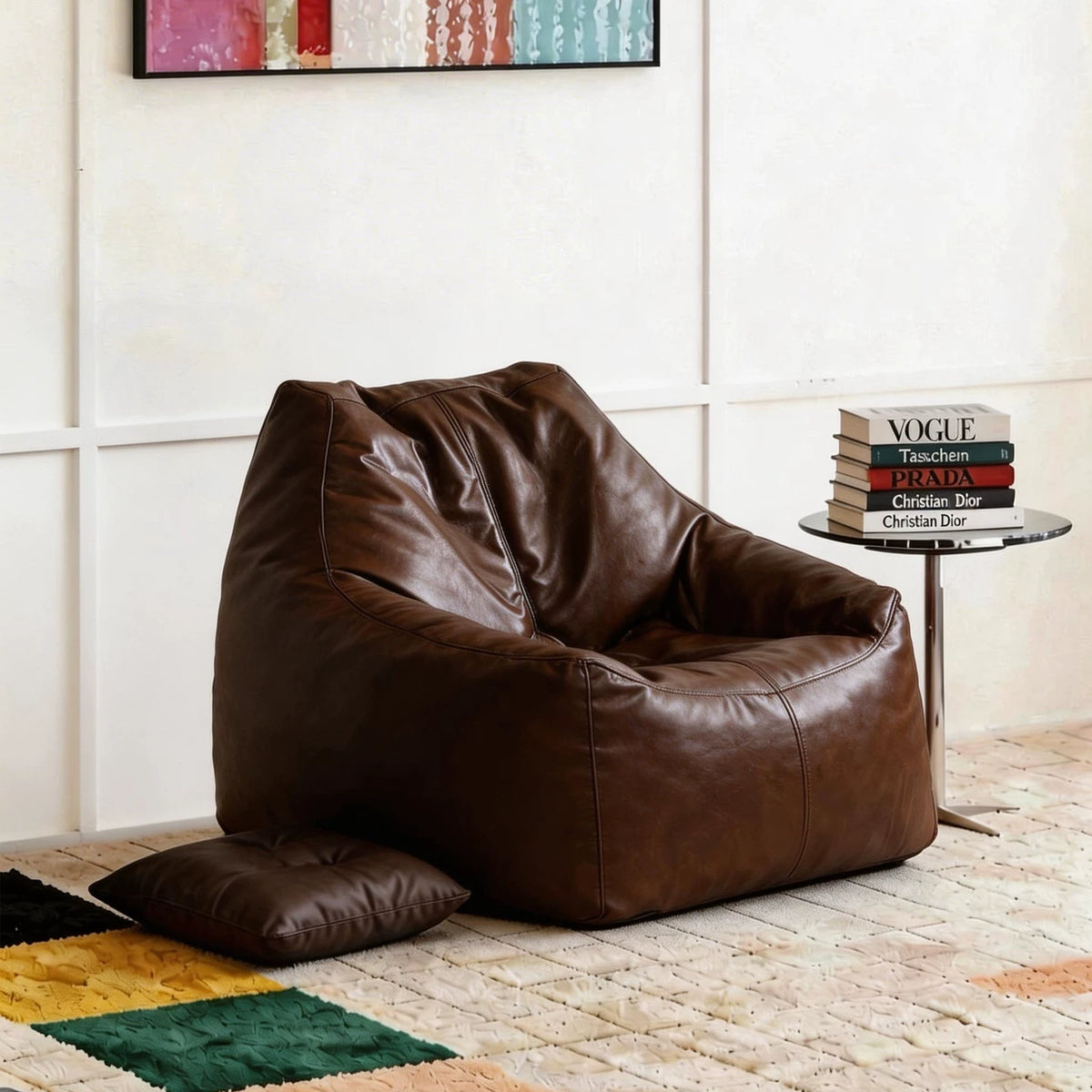 Vintage Lazy Sofa Tatami Single Recliner with Backrest for Balcony Bedroom