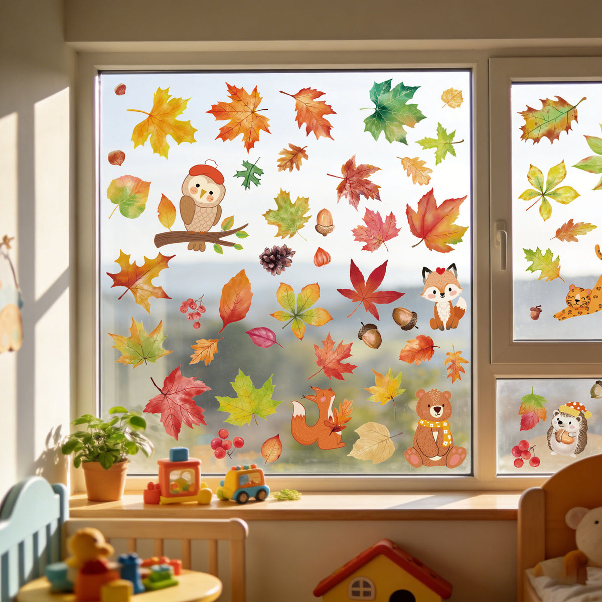 Thanksgiving Autumn Leaves Window Clings, Static Cling Glass Decals for Cabinets, Removable & Glue-Free