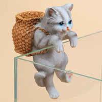 Cute Cat and Dog Backpack Planter Hanger Resin Ornament for Garden and Fish Tank Decoration