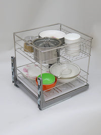 Stainless Steel Double-Layer Kitchen Cabinet Pull-Out Basket for Pots, Pans, Dishes, and Utensils with Damping Slides