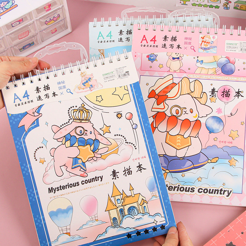 A4 Sketchbook Thick Blank Art Drawing Book for Students and Artists, Hand-Painted Color Pencil Paper for Adults and Children