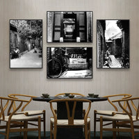 Old Beijing Hutong Street Scene Decorative Painting Shanghai 70s 80s Photo Retro Nostalgic Restaurant Hanging Black and White Mural