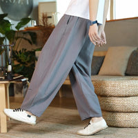 Men's Linen Blend Chinese Style Casual Wide Leg Pants