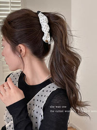 Korean Style Polka Dot Pleated Banana Hair Clip for Women, Large Vertical Ponytail Holder