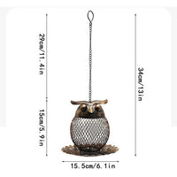 Metal Owl Bird Feeder Cage Hanging for Garden Patio Hummingbird Wild Birds