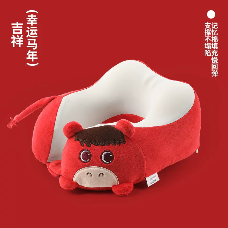 Memory Foam U-Shaped Travel Pillow with Cartoon Design for Neck Support