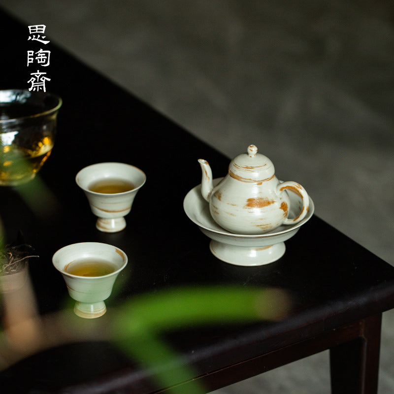 Handmade Japanese Wabi-Sabi Ceramic Teapot with Filter for Home Use