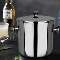 German Stainless Steel Double-Layer Ice Bucket with Tongs for Champagne Wine