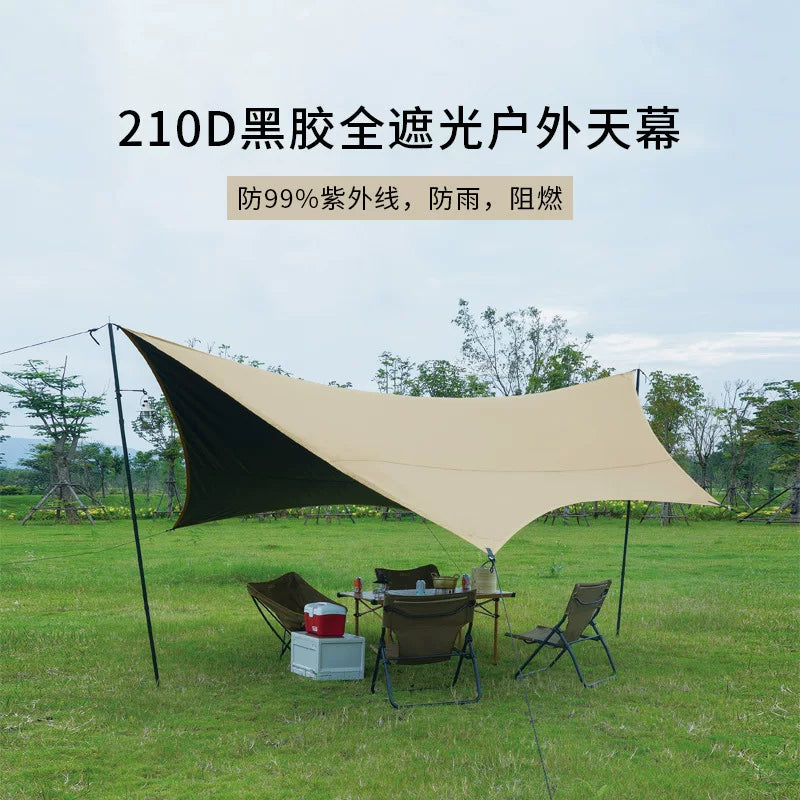 Outdoor Sunshade Blackout Tarp with Black Glue Coating, Waterproof 210D Oxford Fabric for Tents