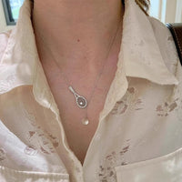 Silver Tennis Racket White Crystal Pendant Necklace for Women