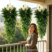 Artificial Mandevilla Potted Hanging Vine for Indoor Wall Decor