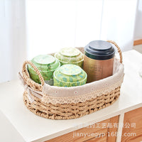 Woven Storage Basket Desktop Organizer Sundries Snack Storage Bin Toy Cosmetic Storage Box Fabric Key Holder
