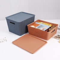 Stackable Woven-Look Storage Box with Lid for Home Office Toys