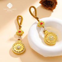 Auspicious Eight Treasures Compass Keychain with Rhinestone Embellishment, Rotating Design, and Safety Buckle