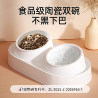 Elevated Ceramic Pet Bowls with Stand for Cats and Small Dogs, Tilted Design for Neck Protection, Anti-Spill Food and Water Dish