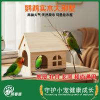 Wooden Bird House for Parrots, Budgies, Cockatiels - Hideaway and Warm Sleeping Nest - All Seasons