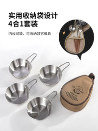 KOMMOT Portable Stainless Steel Camping Bowl Set with Anti-Scald Handle for Outdoor Picnic BBQ