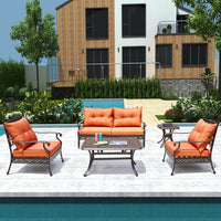 Outdoor Cast Aluminum Sofa and Coffee Table Set for Garden Patio Sunroom - Weatherproof and UV Resistant
