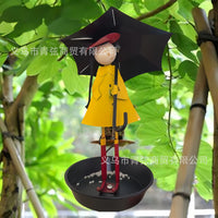 Metal Girl with Umbrella Bird Feeder for Outdoor Garden Decor