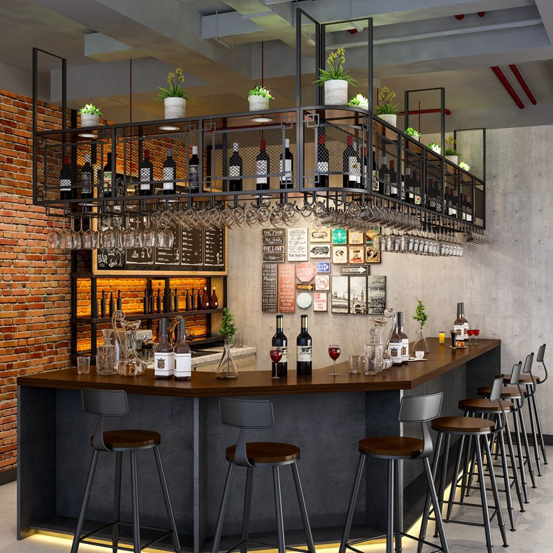 Wrought Iron Hanging Wine Rack Bar Counter Stemware Holder Restaurant Ceiling Cabinet Storage Shelf Bar Wine Cabinet