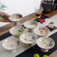 Blue and White Ceramic Pedestal Dessert Plate for Tea Snacks and Dried Fruits