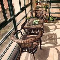 Rattan Wicker Bistro Set with Coffee Table and Chairs for Balcony Patio Outdoor Indoor Use