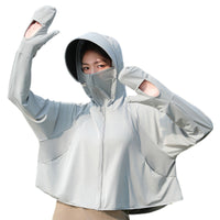 Women's Loose Fit UV Protection Sun Hoodie Jacket with Zipper and Wide Brim