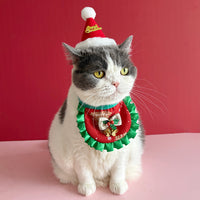 Pet Christmas Costume Set - Hat, Scarf, and Bib for Cats and Dogs