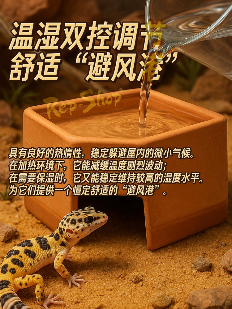 Reptile Ceramic Humidifying Hideaway Cave for Lizards, Geckos, Snakes, and Spiders