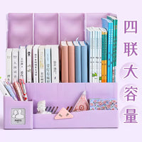 Thickened Desktop Bookends with Pen Holder, A4 Document Organizer for Office and Study, Foldable Multi-layer Plastic File Rack