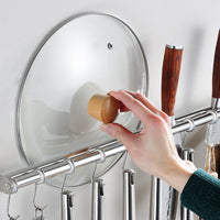 Stainless Steel Kitchen Wall-Mounted Organizer Rack with Hooks and Knife Holder, No-Drill Installation