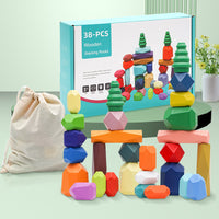 Wooden Stacking Stones Educational Toy for Kids, Colorful Balancing Blocks Game